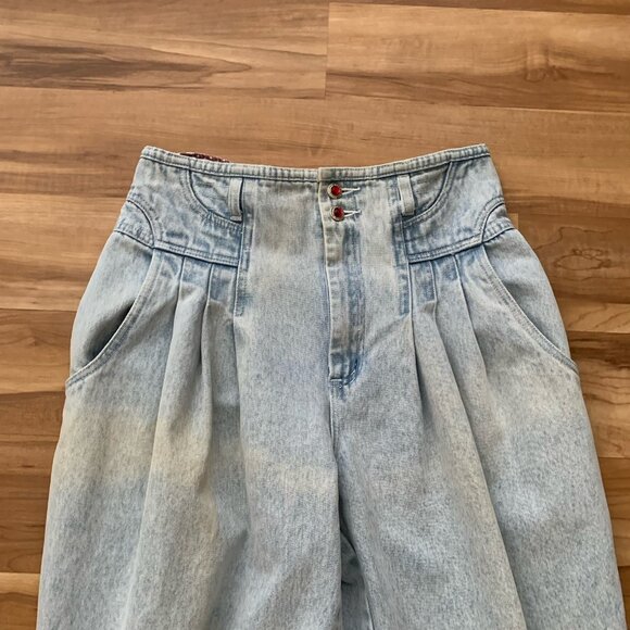 Bugle Boy Hi Rise Pleated Tapered Acid Wash Jeans 29W 29.5 Inseam Vintage 80’s - Picture 5 of 12